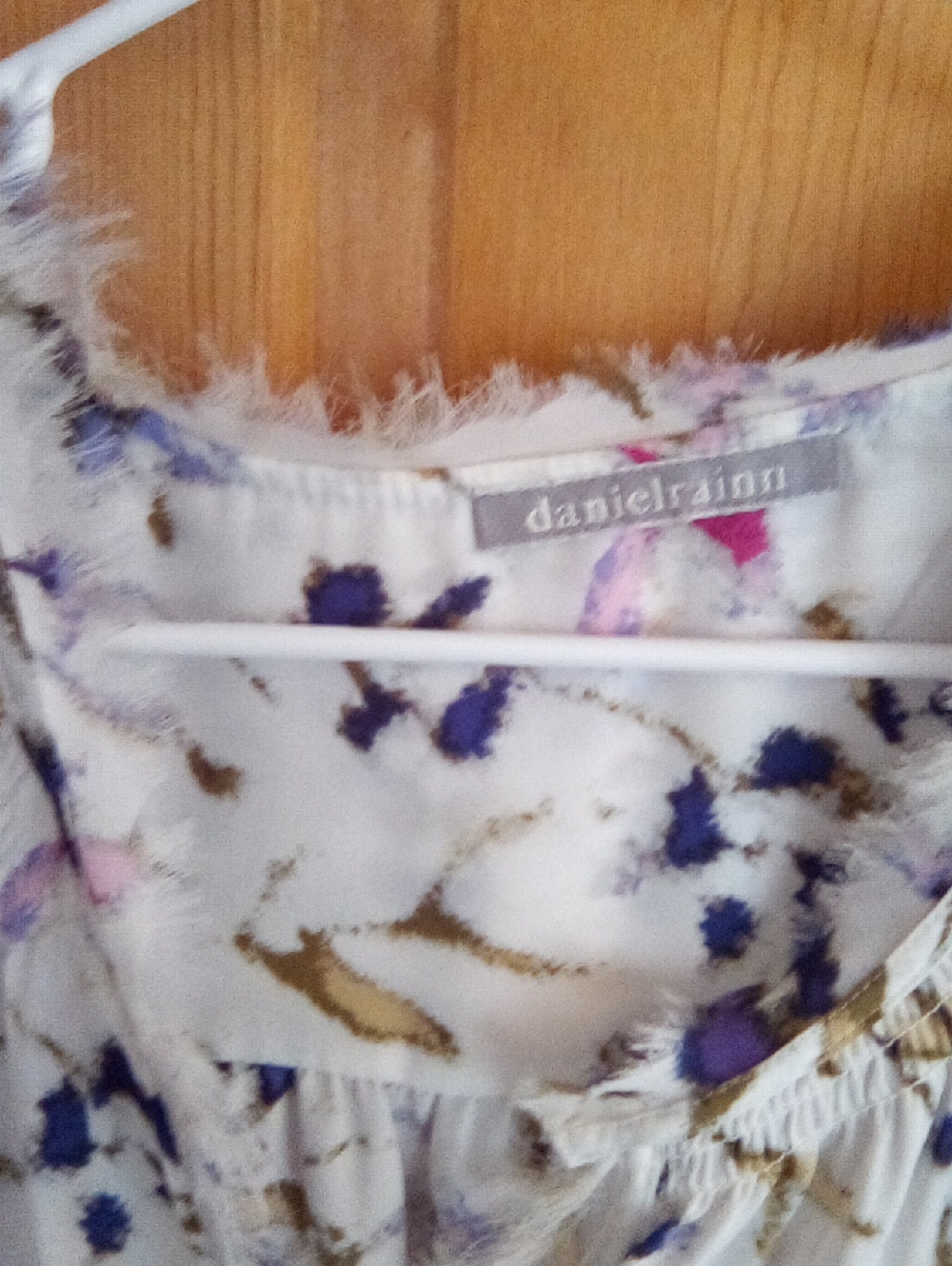 Daniel Rainn White Floral Blouse with Blue, Pink, and Gold Accents